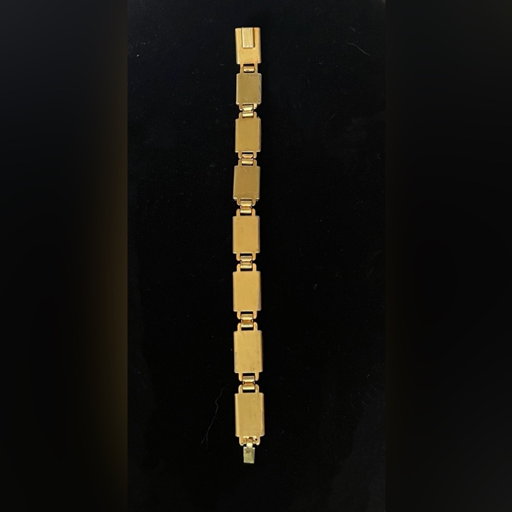 Vtg Damascene Style Lucite Insert Ornate Panel Bracelet - Picture 6 of 7